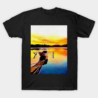 Colorful Sunset Fishing boat painting T-Shirt